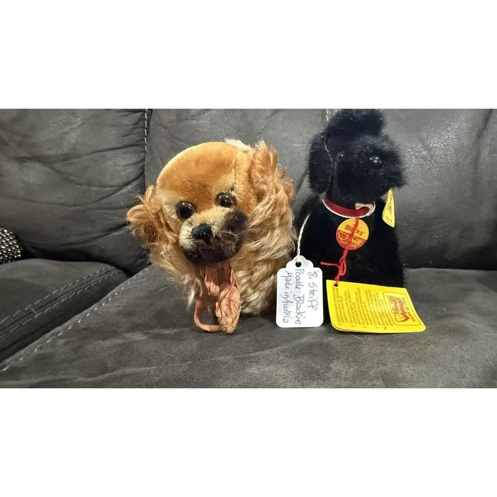 Steiff Mini Black Poodle‎ w/tag And Mini Pekingese Dog Pet Toy Plush